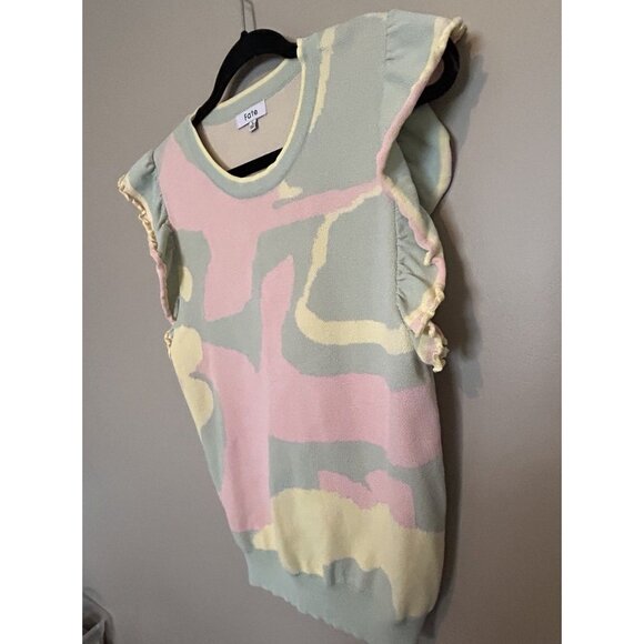 Fate Sleeveless Ruffle Sleeve Sweater, Multicolor, Pink Yellow Green Size Large - Picture 5 of 7